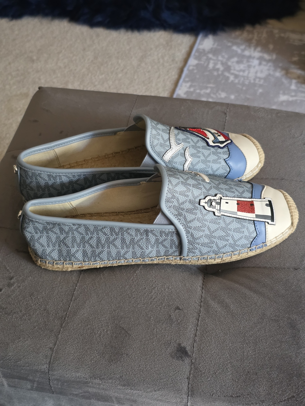 Michael Kors MK Nautical Espadrille Flats Blue Sailboat Lighthouse Size 8.5 New - Picture 3 of 13